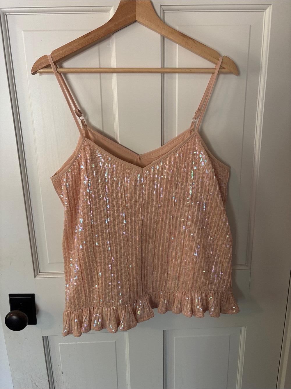 Anthropologie Peach Sequin Ruffle-Hem Cami